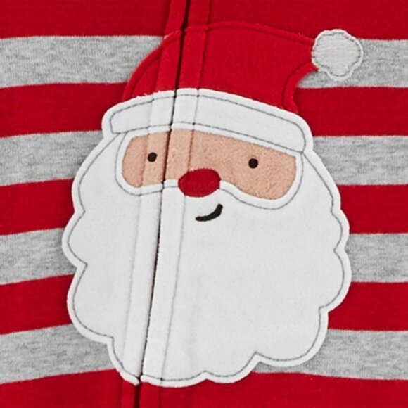 NEW! Toddler Striped Santa Christmas Footed Pajama Set, Red/Green - Carter's 12M - Picture 7 of 10